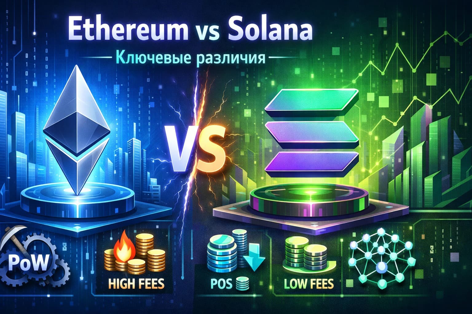 Ethereum — Solana: ключевые различия, которые инвестор должен знать в 2026 году